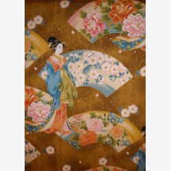 Gheisha og blomster p gylden