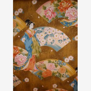 Gheisha og blomster p gylden