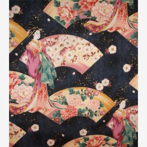 Gheisha og blomster p sort