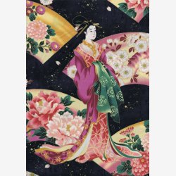 Gheisha og blomster p sort