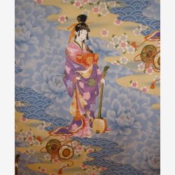 Gheisha med musikinstrument p lys bl