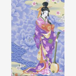 Gheisha med musikinstrument p lys bl