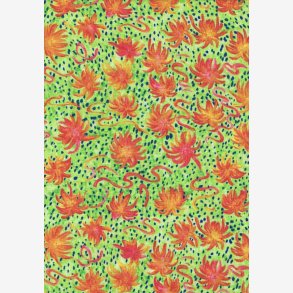 Pink/orange blomster p lys grn