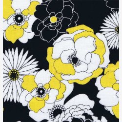 Gule og hvide blomster p sort