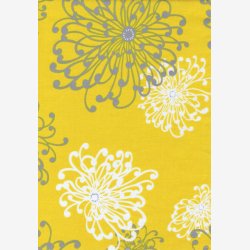 Gr og hvide blomstertegninger p gul