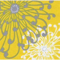 Gr og hvide blomstertegninger p gul