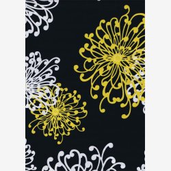 Gule og hvide blomstertegninger p sort