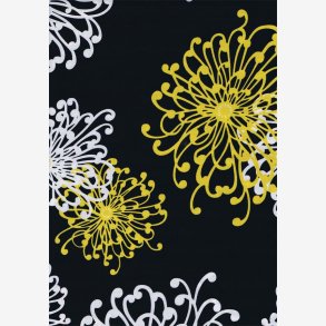 Gule og hvide blomstertegninger p sort