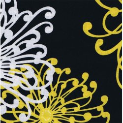 Gule og hvide blomstertegninger p sort