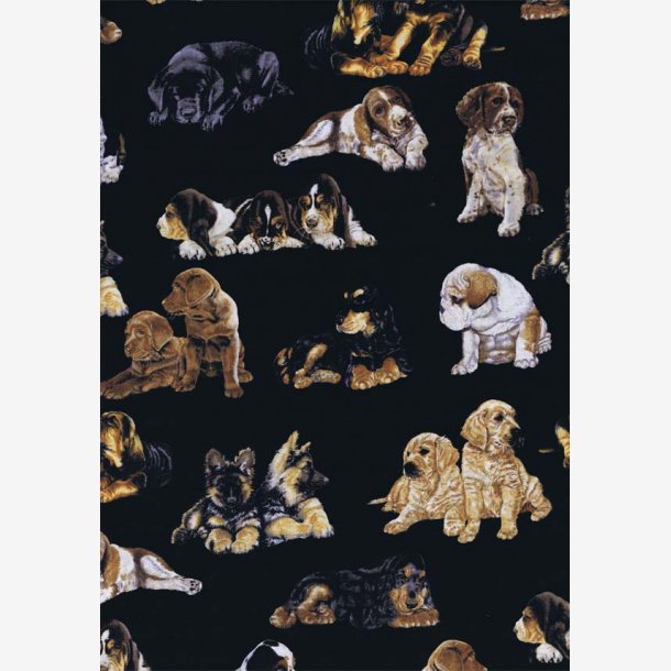 Hunde på sort - Trykte stoffer - Kirstens Quiltshop patchwork, quilt, stof og bøger