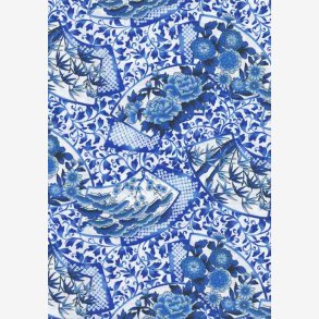 Bl blomster og blade p hvid