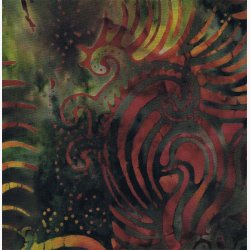 Grnt/gyldent bagsidestof (batik)