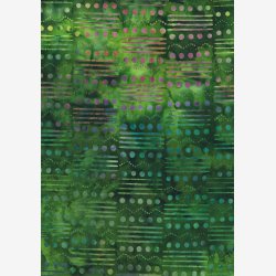 Grn batik med multifarvede prikker og streger