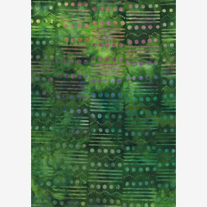 Grn batik med multifarvede prikker og streger