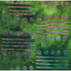 Grn batik med multifarvede prikker og streger