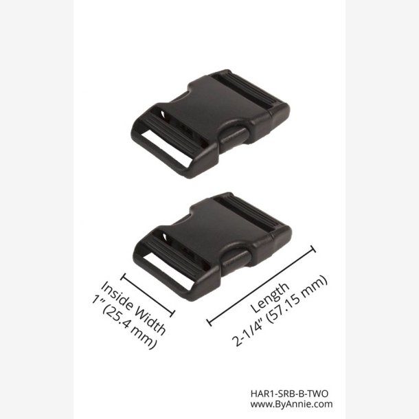      Side Release Buckle - 1" - Black Plastic - Set of Two